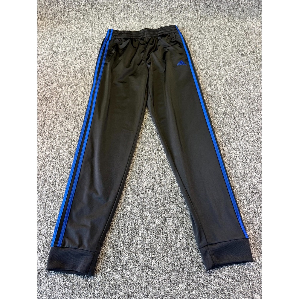 Adidas Tricot Jogger Pants Boys XL 18/20 Black Blue 3-Stripe Logo Regular Fit